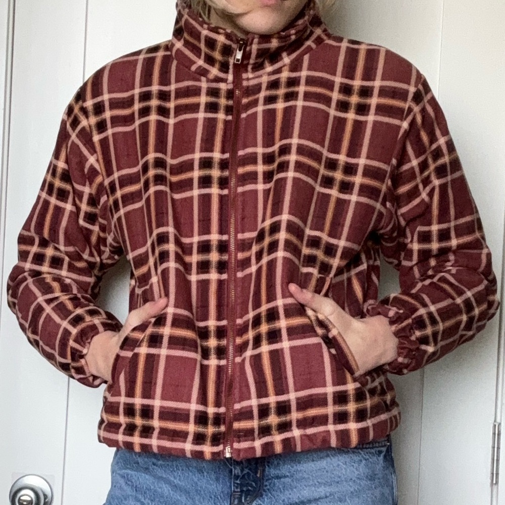 Paper Crane Plaid Jacket in Maroon and Cream